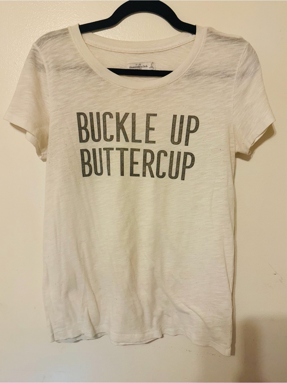 Abercrombie & Fitch White 'Buckle Up Buttercup' Short Sleeve Graphic Tee..Y2K